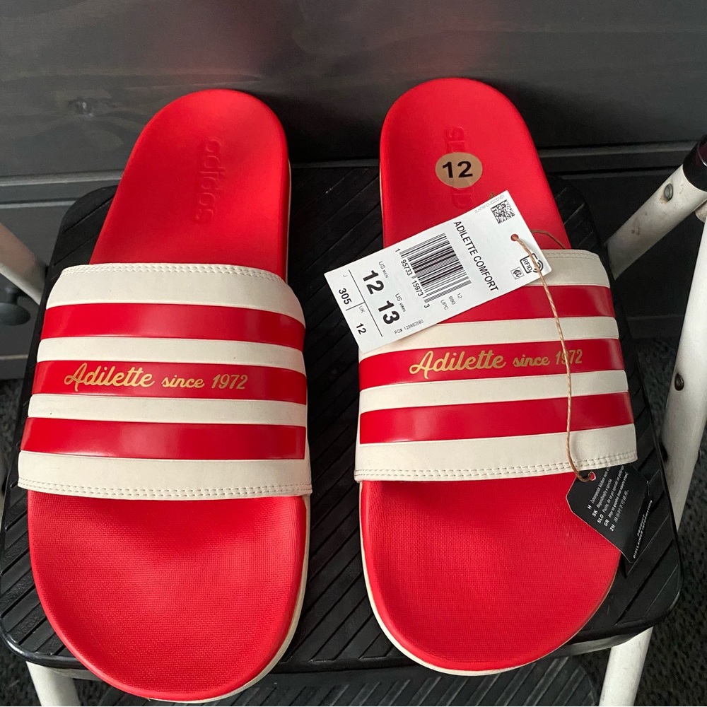 Adidas Unisex-Adult Adilette Slides Sandal Red/ Blue Men Size 12/Women 13 - Picture 5 of 7
